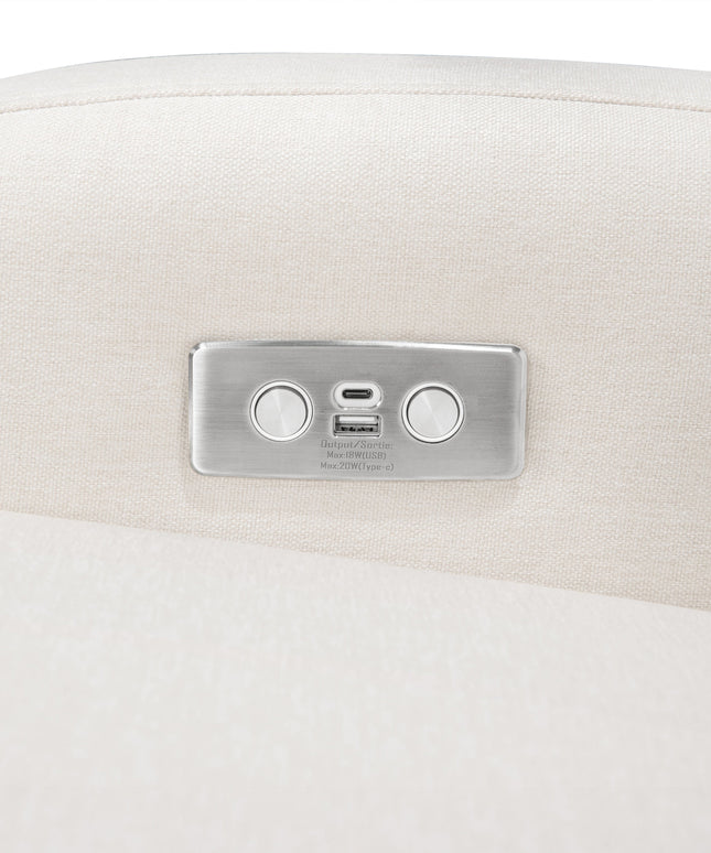 M23188PCMEWLB,Babyletto,Nami Glider Recliner w/ Electronic Control and USB in Performance Cream Eco-Weave w/Light wood base