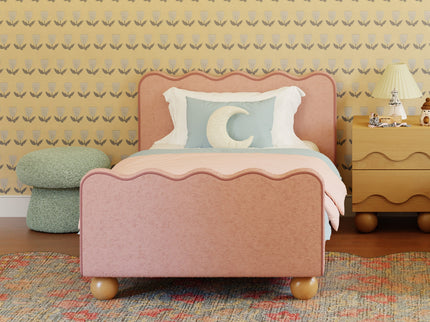 M31369PRSBRY,Babyletto Kids,Rizo Twin Bed in Performance Rose Boucle w/Raspberry Piping