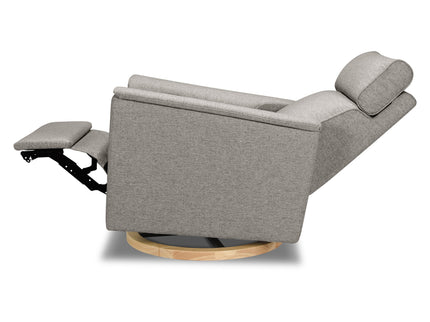 B17186PGEWLB,Monogram by Namesake,Willa Plus Power Glider Recliner w/ Power Headrest in Performance Grey Eco-Weave w/Light Wood Base