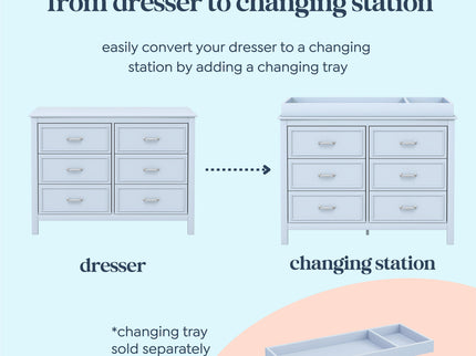 M12826PB,DaVinci,Charlie 6-Drawer Double Dresser in Powder Blue