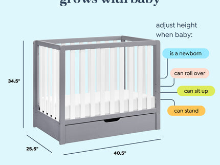 F11981GW,Carter's,Colby 4-in-1 Convertible Mini Crib w/ Trundle in Grey and White