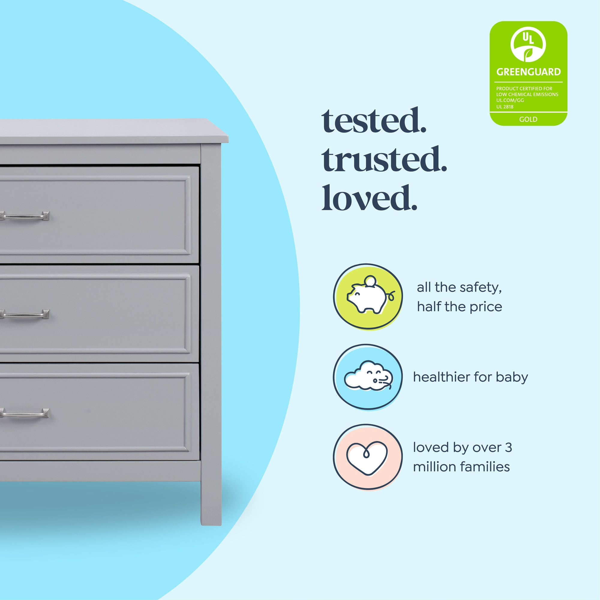 M12823G,DaVinci,Charlie 3-Drawer Dresser in Grey