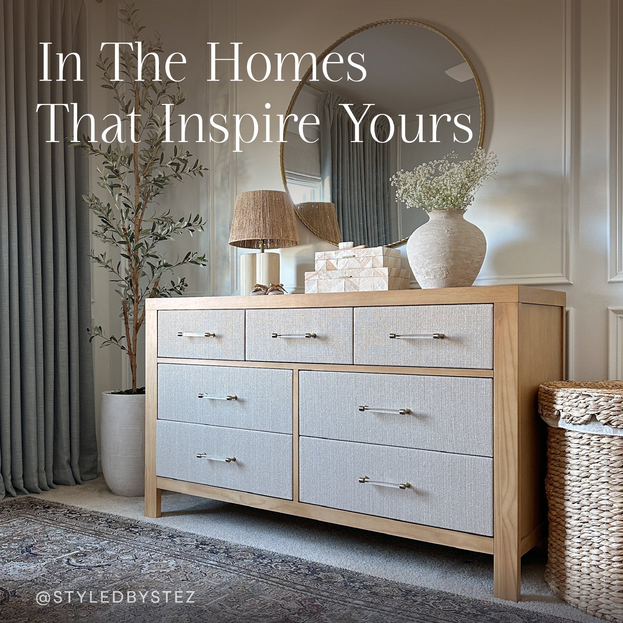 M24816HYPSEW,Namesake,Eloise 7-Drawer Assembled Dresser in Honey & Performance Sand Eco-Weave