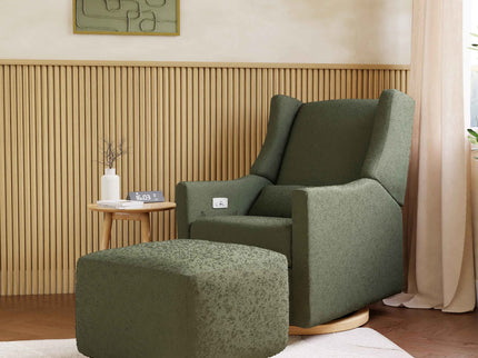M26385OBLB,Babyletto,Kiwi Gliding Ottoman in Olive Boucle w/ Light Wood Base