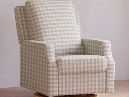 M22286TGHLB,Namesake,Crewe Electronic Swivel Glider Recliner in Tan Gingham with Light Wood Base