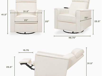B17183YC,Monogram by Namesake,Willa Deluxe Power Glider Recliner w/Heat&Massage in Ivory Corduroy