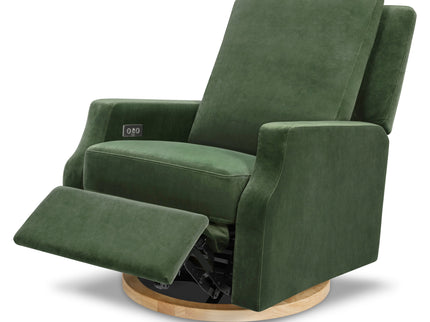 M22286FGVLB,Namesake,Crewe Electronic Swivel Glider Recliner in Forest Green Velvet w/Light Wood Base