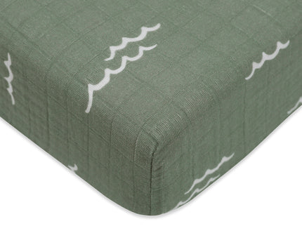 T27135,Babyletto,Ocean Waves Muslin Crib Sheet in GOTS Certified Organic Cotton