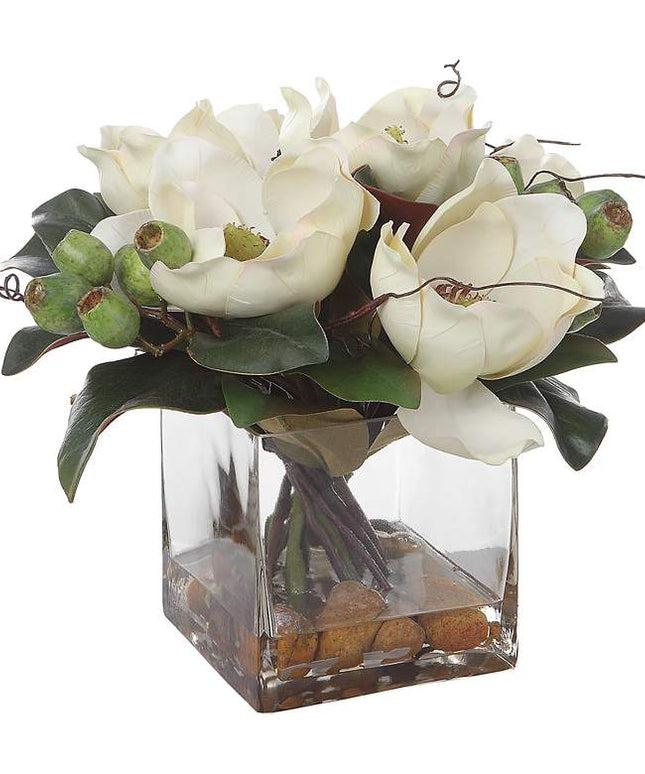 Uttermost Dobbins Magnolia 16" Wide Faux Flowers in Glass Vase