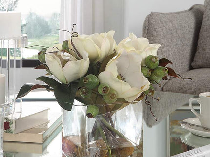 Uttermost Dobbins Magnolia 16" Wide Faux Flowers in Glass Vase