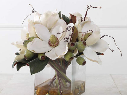 Uttermost Dobbins Magnolia 16" Wide Faux Flowers in Glass Vase