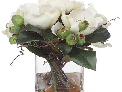 Uttermost Dobbins Magnolia 16" Wide Faux Flowers in Glass Vase