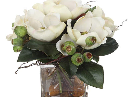 Uttermost Dobbins Magnolia 16" Wide Faux Flowers in Glass Vase