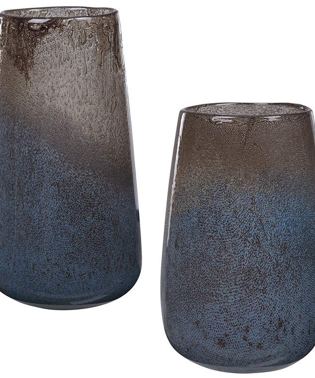 Uttermost Ione Light Blue and Taupe Glass Vases Set of 2