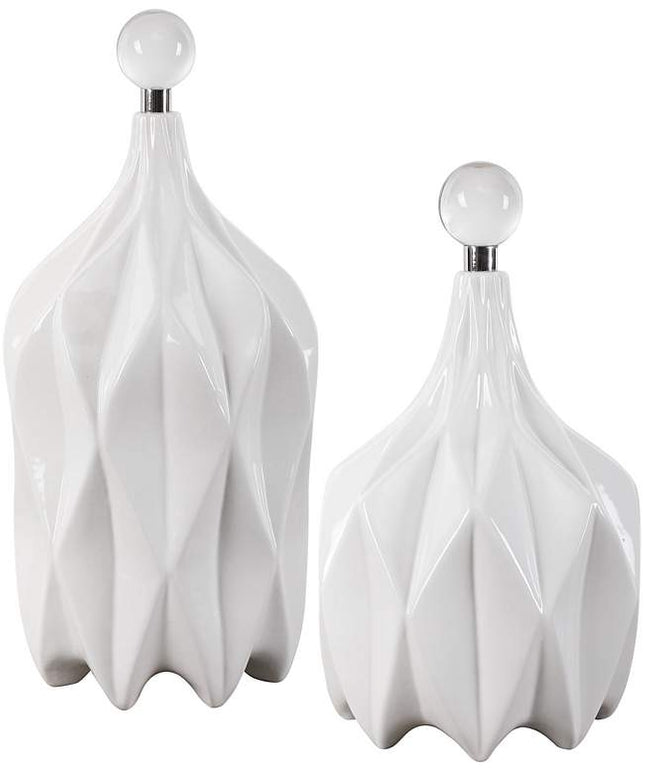 Uttermost Klara Glossy White Ceramic Bottles Set of 2
