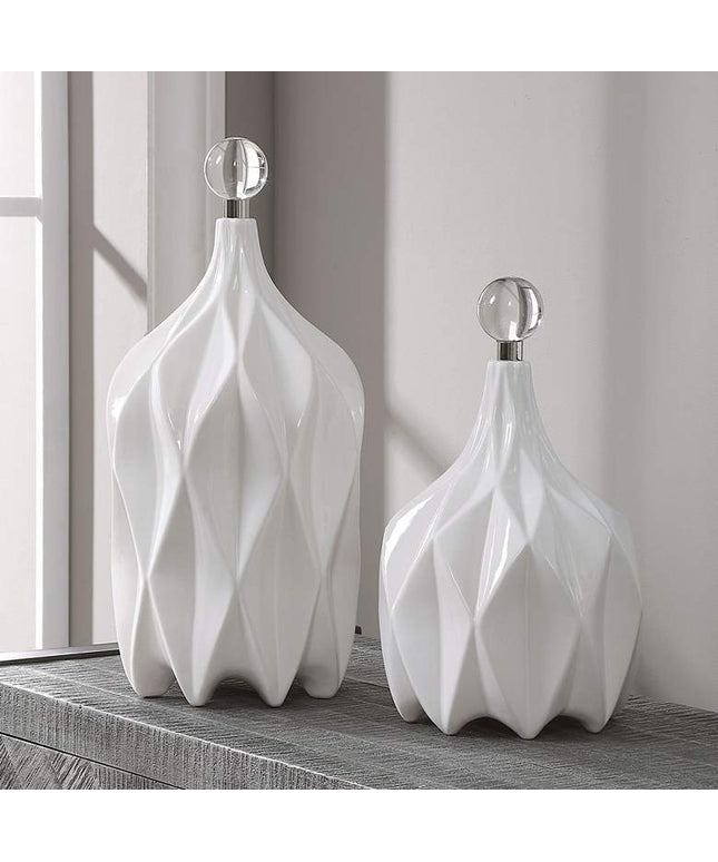Uttermost Klara Glossy White Ceramic Bottles Set of 2