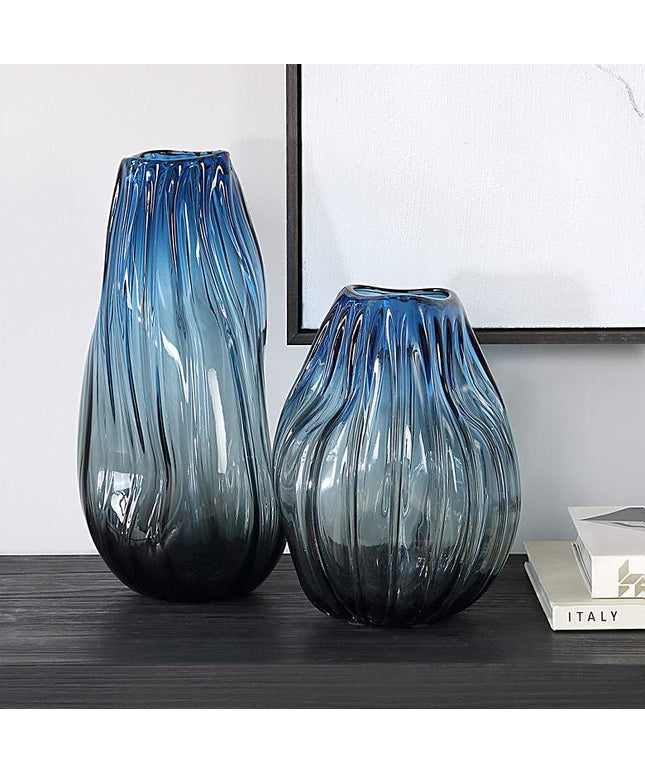 Uttermost Midnight Horizon Ombre Blue 2-Piece Glass Vase Set
