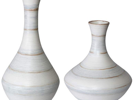 Uttermost Potter Striped Ivory Blue Ceramic Vases Set of 2