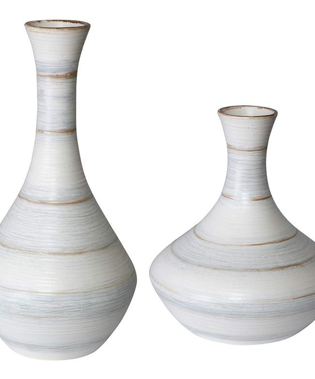 Uttermost Potter Striped Ivory Blue Ceramic Vases Set of 2
