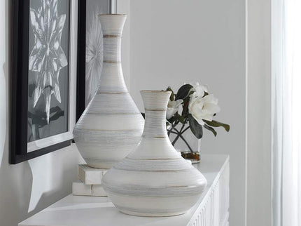 Uttermost Potter Striped Ivory Blue Ceramic Vases Set of 2
