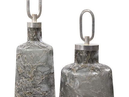 Uttermost Storm Charcoal Taupe Silver Glass Bottles Set of 2