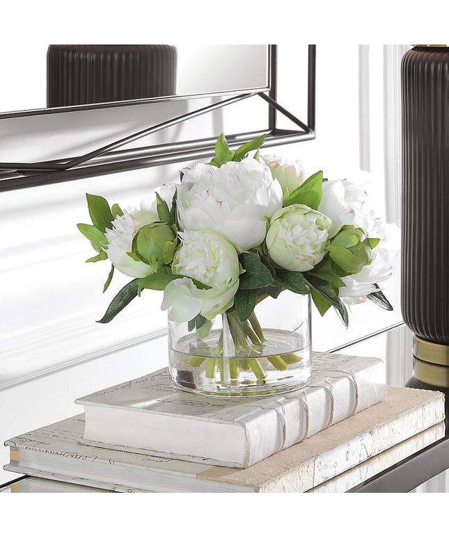 Uttermost White Garden Peony 10" Wide Faux Flowers in Vase