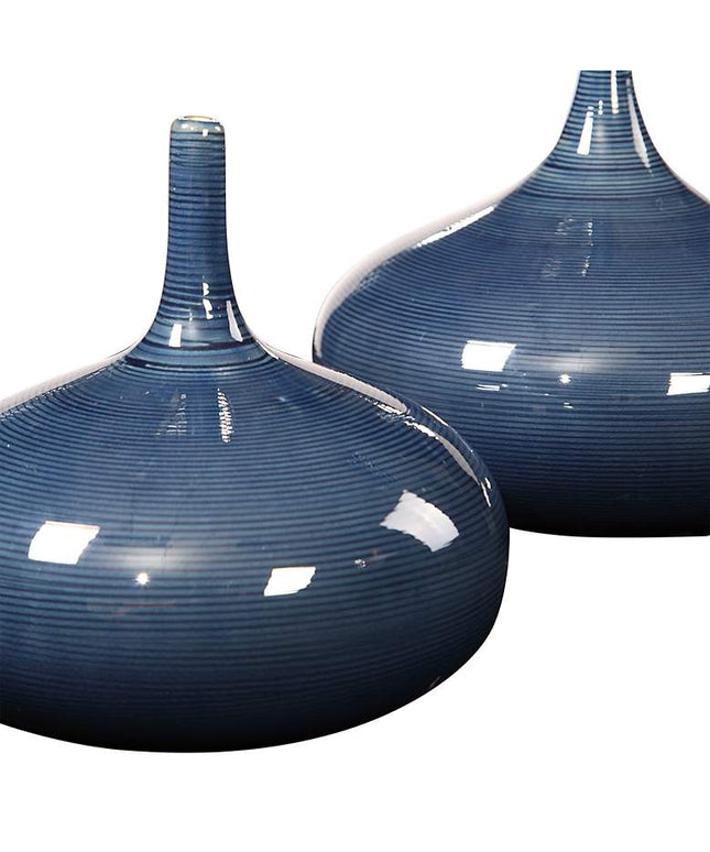 Uttermost Zayan 9" Wide Blue Ceramic Vases Set of 2
