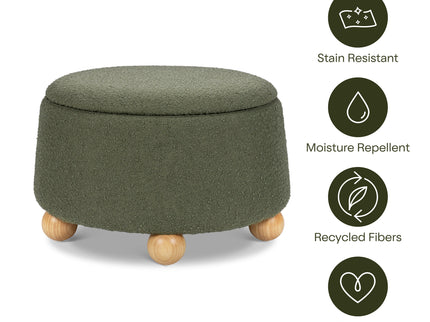 M30985POBHF,Namesake,Tuffet Storage Ottoman in Performance Olive Boucle w/Honey Ball Feet