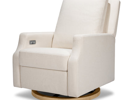 M22286PCMEWLB,Namesake,Crewe Electronic Swivel Glider Recliner in Performance Cream Eco-Weave w/Light Wood Base