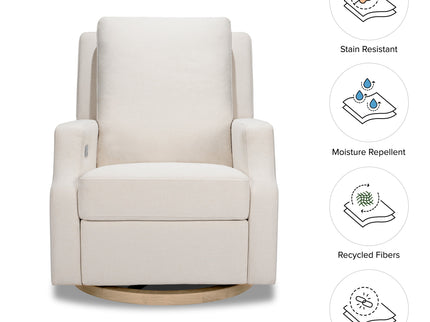 M22286PCMEWLB,Namesake,Crewe Electronic Swivel Glider Recliner in Performance Cream Eco-Weave w/Light Wood Base