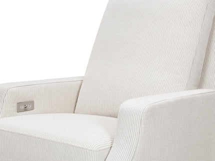 M22286FCSLB,Namesake,Crewe Electronic Swivel Glider Recliner in Fog Chatham Stripe Performance Eco-Weave w/LB