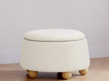 M30985PWBHF,Namesake,Tuffet Storage Ottoman in Performance Ivory Boucle w/Honey Ball Feet