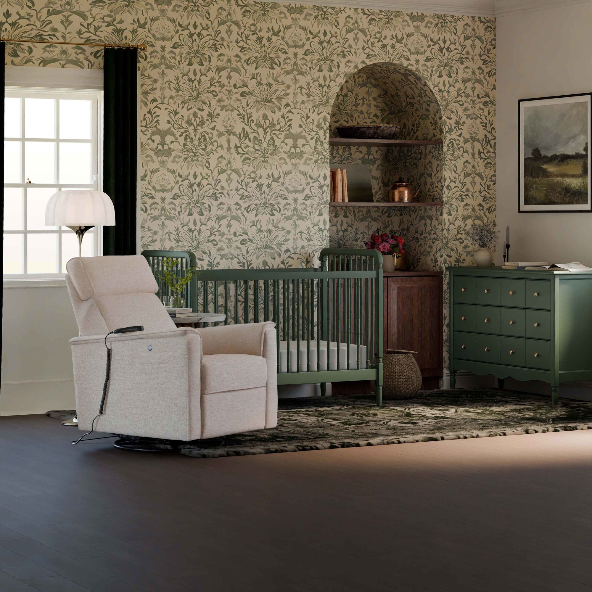 M17183PBEW,Namesake,Willa Deluxe Power Glider Recliner w/Heat&Massage in Performance Beach Eco-Weave