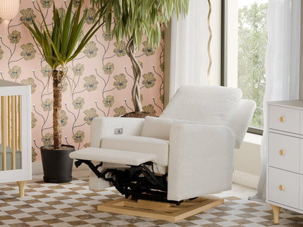 M23085WBLB,Babyletto,Sigi Glider Recliner w/ Electronic Control and USB in Ivory Boucle w/Light Wood Base