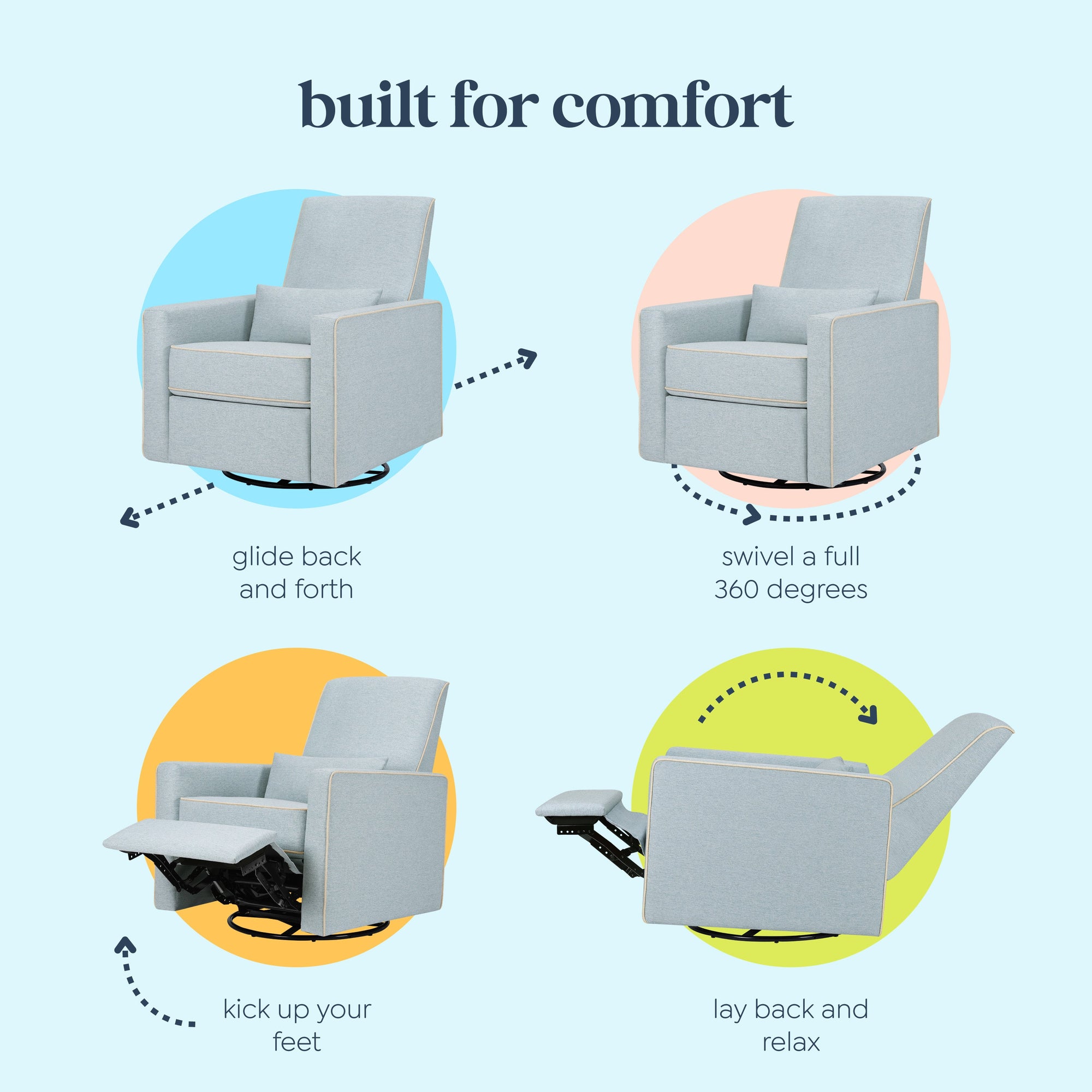M10887HBLCM,DaVinci,Piper Recliner in Heathered Blue w/ Cream Piping