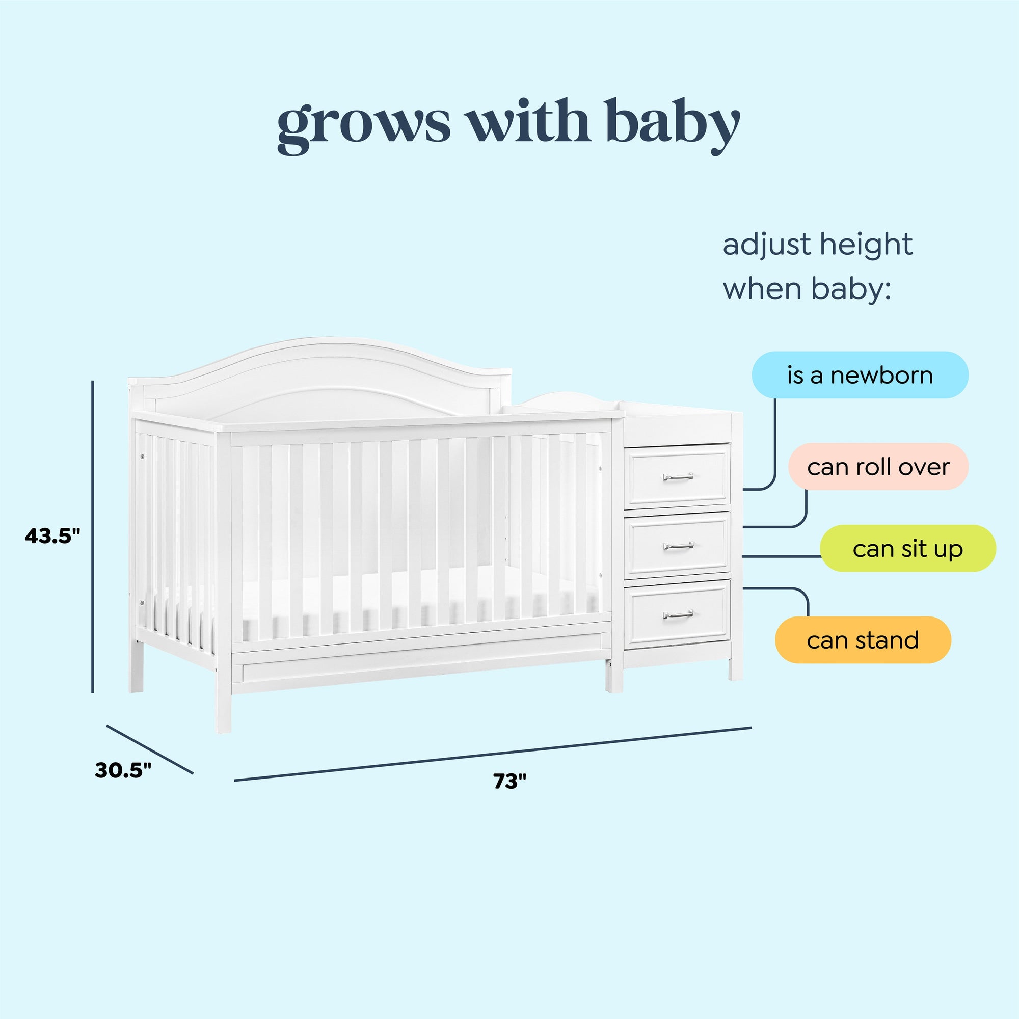 M12891W,DaVinci,Charlie 4-in-1 Convertible Crib & Changer in White