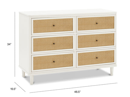 M23716RWHC,Namesake,Marin with Cane 6 Drawer Assembled Dresser in Warm White and Honey Cane