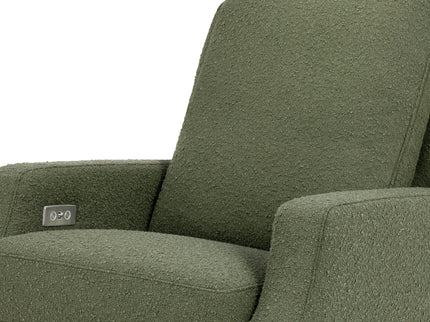 M22286OBLB,Namesake,Crewe Electronic Swivel Glider Recliner in Olive Boucle w/Light Wood Base