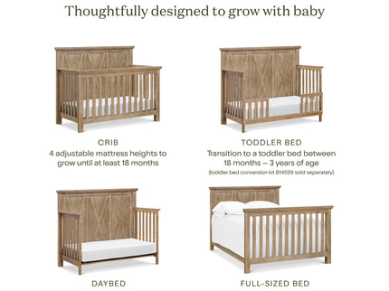 B14501DF,Monogram by Namesake,Emory Farmhouse 4-in-1 Convertible Crib in Driftwood