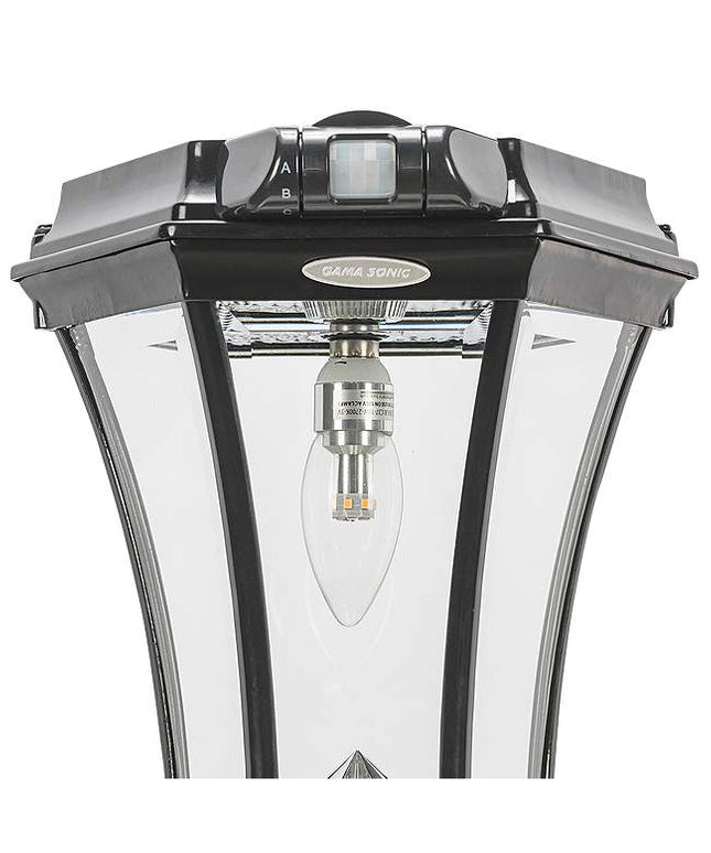 Victorian Bulb Black Solar LED Motion Sensor Outdoor Light