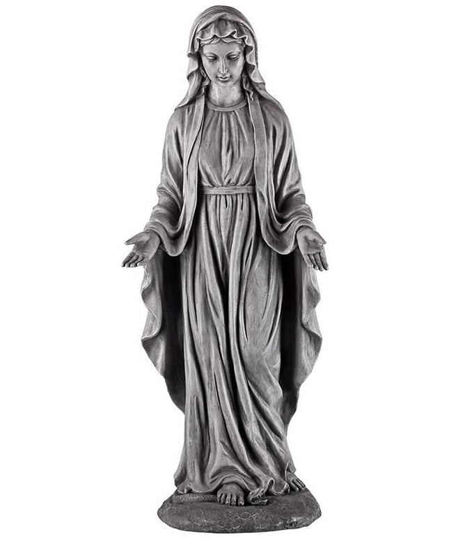 Virgin Mary Gray Stone 29" High Outdoor Statue