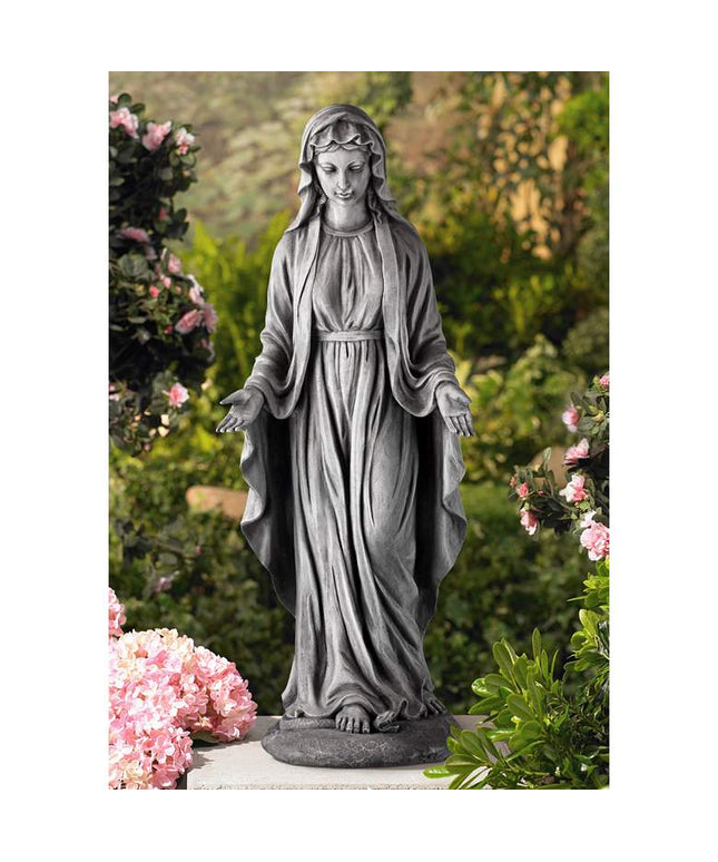 Virgin Mary Gray Stone 29" High Outdoor Statue