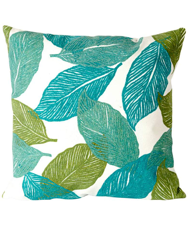 Visions I Mystic Leaf Aqua 20" Square Indoor-Outdoor Pillow