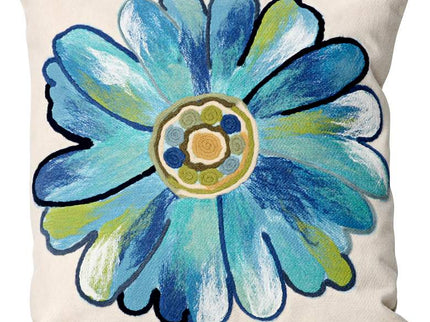 Visions III Daisy Aqua 20" Square Indoor-Outdoor Pillow