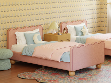 M31369PRSBRY,Babyletto Kids,Rizo Twin Bed in Performance Rose Boucle w/Raspberry Piping