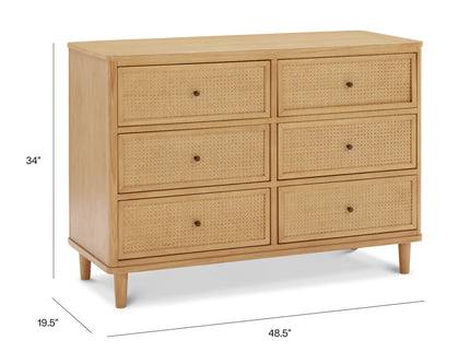 M23716HYHC,Namesake,Marin with Cane 6 Drawer Assembled Dresser in Honey and Honey Cane