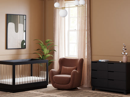 M24187RTRGB,Nursery Works,Solstice Swivel Glider in Rouge Teddy Loop w/Rouge Wood Base