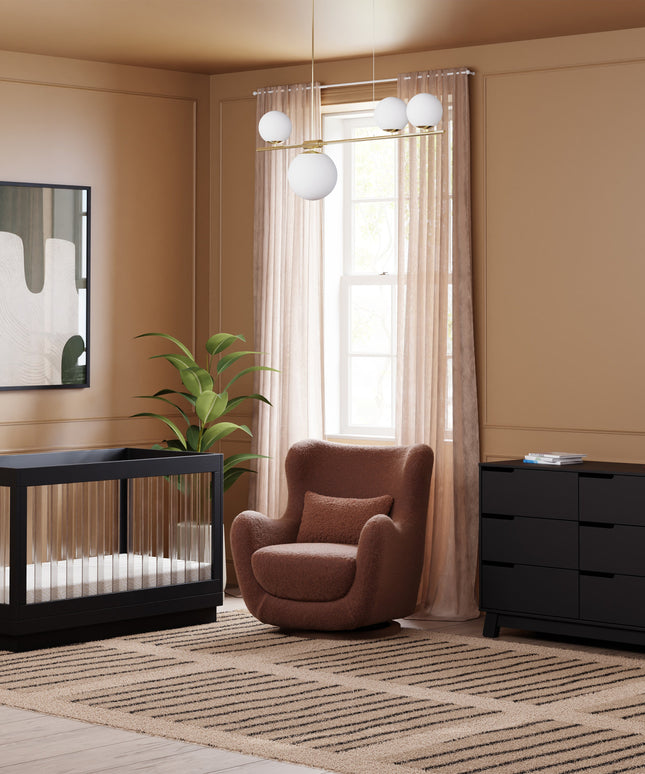 M24187RTRGB,Nursery Works,Solstice Swivel Glider in Rouge Teddy Loop w/Rouge Wood Base