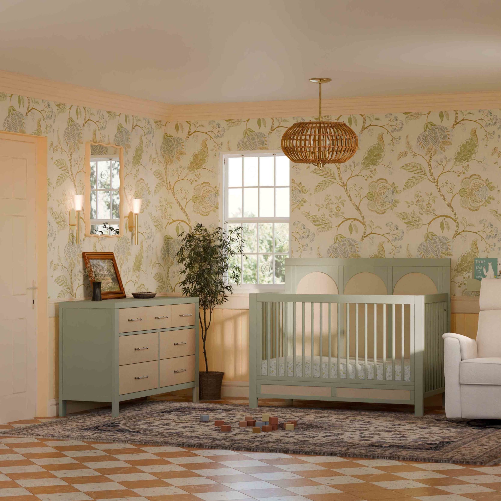 M24816FSPSEW,Namesake,Eloise 7-Drawer Assembled Dresser in French Sage and Performance Sand Eco-Weave