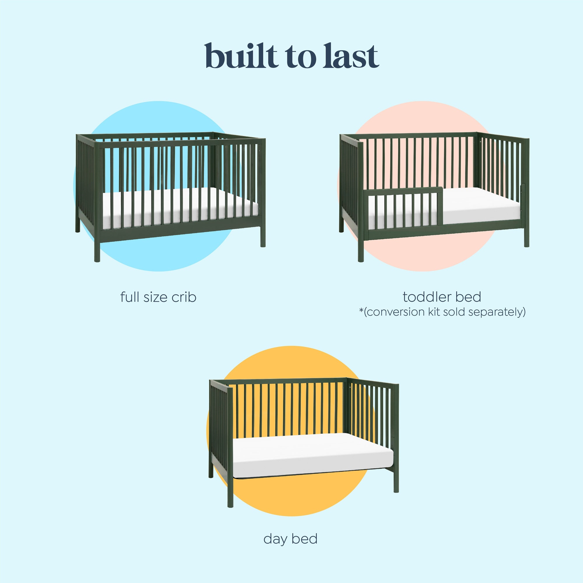 M25101FRGR,DaVinci,Birdie 3-in-1 Convertible Crib in Forest Green